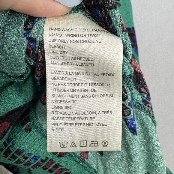 Free People Hilary Printed Top Womens Medium Green Boho Floral Peasant Crop - Picture 14 of 15
